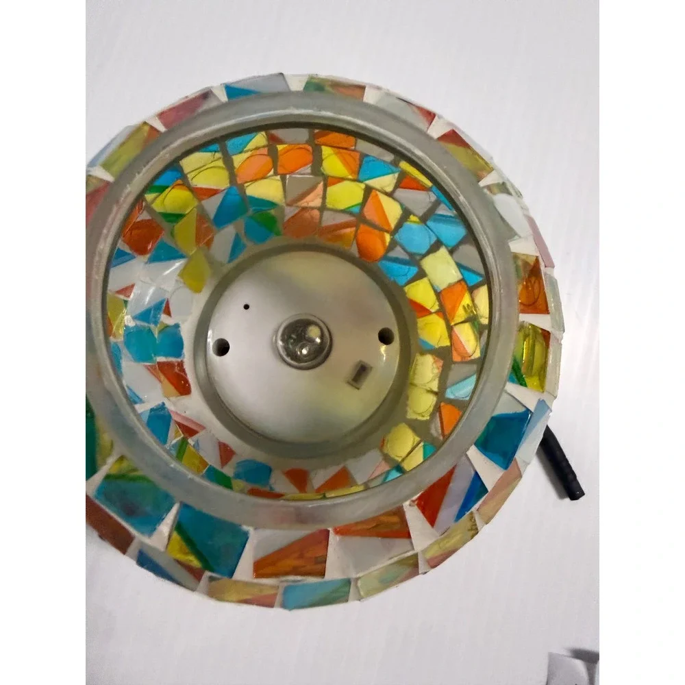 Solar Powered Mosaic Glass Jar Light Multi Color Geometric Tile LED Lantern